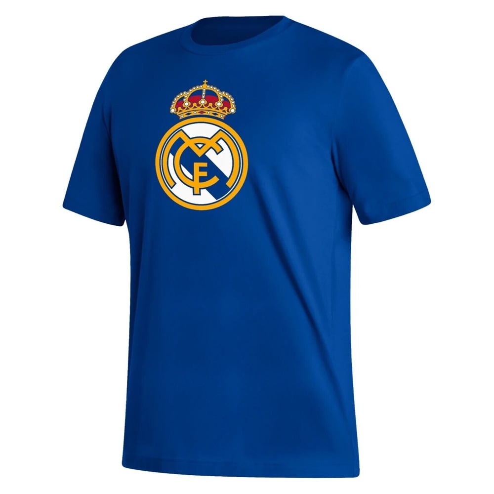 adidas Real Madrid Crest Logo Graphic MEDIUM T-Shirt Short Sleeve Royal Blue Tee
